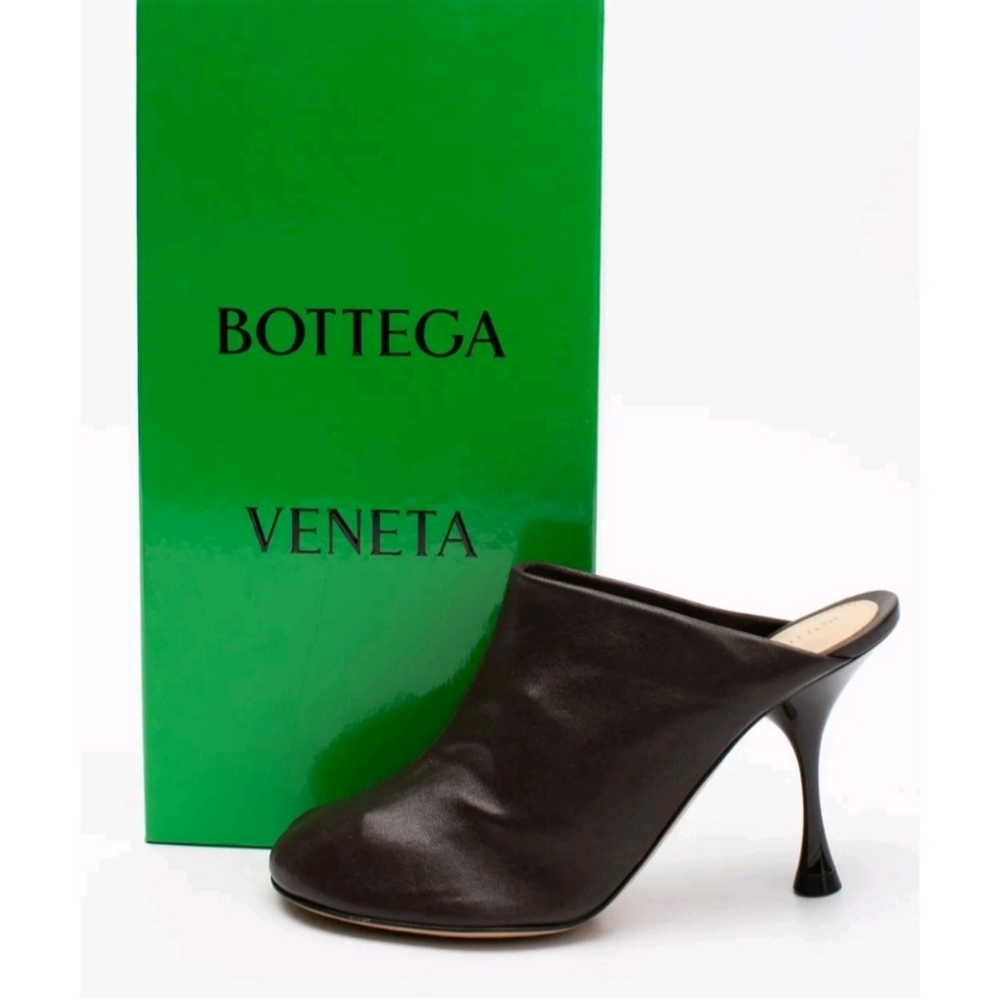 New Women's Bottega Veneta Brown Leather Raffia Stretch Mule Heels Size 7 US - Picture 15 of 15